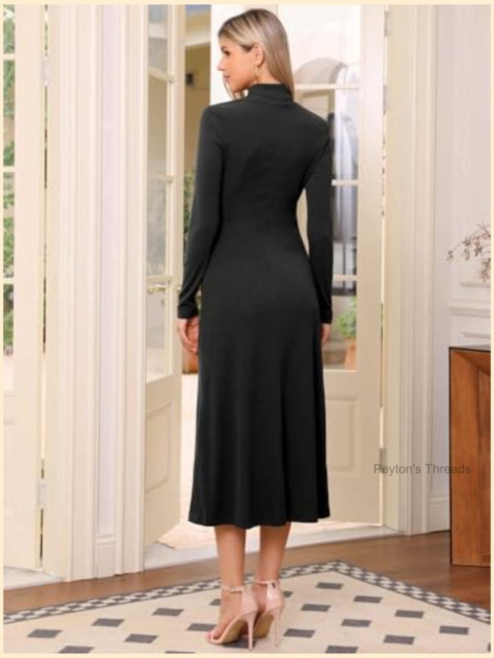 Turtleneck Long Sleeve Ribbed Knit Maxi Sweater Dress Pull On A-Line - Picture 2 of 6